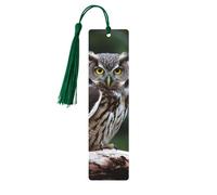 Wild Owl Birds Wooden Bookmarks 5 Pcs,Handmade Double-Sided Printed Book Marks Page Markers with Dark Green Tassels Book Accessories Gift for Book Lovers Women Men