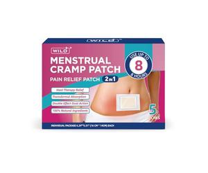 WILD+ Period Pain Relief Patch, Menstrual Cramps Heat Patches-Direct to Skin | Essential Oils Relief, Heat Therapy Natural Ingredients Disposable Period Soothing Heat Pads (5 Packs)
