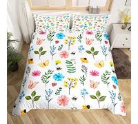 Wild Plants Duvet Cover Set Double Size, Colorful Flower Butterfly Comforter Cover with 2 Pillowcases, Botanical Floral Bedding Set 3pcs for Kids Girls Bedroom Decor Lightweight Bedspread Cover