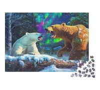 Wild Polar Bear and Brown Bear 1000 Piece Jigsaw Puzzle Paper for Adults Snowy Forest Aurora Relaxing Focus Home Decor 70x50cm/1000pcs