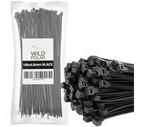 Wild Polar Premium Cable Ties - Clear/White & Black - Range of Sizes - 100 Pack Nylon Plastic Tie Wraps - Self Locking Small Zip Ties (Black, 370mm x 4.8mm 100 Pack)