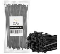 Wild Polar Premium Cable Ties - Clear/White & Black - Range of Sizes - 100 Pack Nylon Plastic Tie Wraps - Self Locking Small Zip Ties (Black, 300mm x 3.6mm 100 Pack)