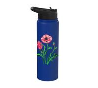 Wild Poppies Black Outline Art Stainless Steel Insulated Water Bottle