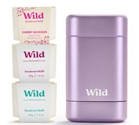 Wild - Purple Case with Refill Variety Pack (3 x 40g) - Natural Refillable Deodorant - Aluminium Free - Includes Fresh Cotton & Sea Salt, Cherry