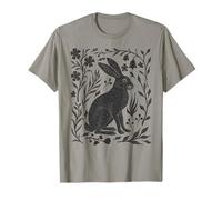 Wild Rabbit Hare Linocut Nature Lino Print Folk Art Forest T-Shirt