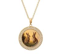Wild Rabbits Hares Women's Necklaces Round Long Alloy Pendant Necklace Minimalist Tiny Jewelry Gift Golden-style