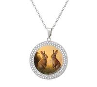 Wild Rabbits Hares Women's Necklaces Round Long Alloy Pendant Necklace Minimalist Tiny Jewelry Gift Silver-style