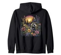 Wild Raccoon Sunset Forest Wildflower Design Zip Hoodie