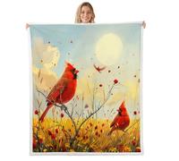 Wild Red Birds Throw Blanket Field Scenery Country Rustic Style Bed Blanket for Kids Teens Adults Cute Animal Bird Decor Fleece Blanket for Living Room Couch 40x50