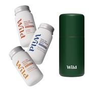 Wild Refillable Antiperspirant Roll On Deodorant Starter Kit for Men - 72 Hour Odour & Sweat Protection - Forest Green Case with Amber & Oud, Thunderstorm and Cedar & Sandalwood Refills - 90% Natural