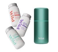 Wild Refillable Antiperspirant Roll On Deodorant Starter Kit with 72 Hour Odour & Sweat Protection - Aqua Case with Honey & Cactus Flower, Cotton & Sea Salt and Coconut & Vanilla Refills - 90% Natural