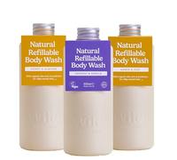 Wild Refillable Body Wash Variety Pack with 3 Refills | Includes Coconut & Vanilla, Honey & Almond, Amber & Oud Scents | 95% Natural Ingredients | Sulphate & SLES Free | Vegan