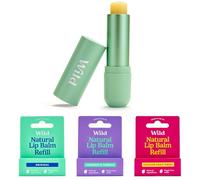 Wild Refillable Lip Balm Starter Kit with Sage Green Case & 3 Refills | Includes Passionfruit Swirl, Coconut & Vanilla, Original Scents | 98% Natural Ingredients | Vegan | Beeswax Free
