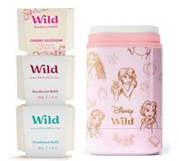 Wild Refillable Natural Deodorant Starter Kit in Collaboration with Disney - Featuring a Limited Edition Disney Princess Case with Cherry Blossom, Fresh Cotton & Sea Salt and Coconut & Vanilla Scents