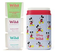 Wild Refillable Natural Deodorant Starter Kit in Collaboration with Disney - Featuring a Limited Edition Mickey Mouse Case with Pink Grapefruit, Fresh Cotton & Sea Salt and Coconut & Vanilla Scents