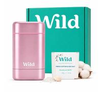 Wild Refillable Natural Deodorant Starter Kit Pink Case & Fresh Cotton | Fresh Cotton & Sea Salt Fragrance | Aluminium Free Deodorant | Refillable Aluminium Case | 24 Hour Odour Protection | Vegan