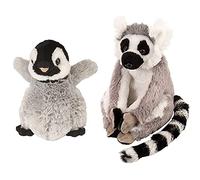 Wild Republic Plush Playful Penguin Soft Toy 10844 & Monkey Ring Tailed Lemur Plush Soft Toy 10880 20cm