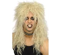 Wild Rocker Wig Black Long Curly Wig 1980's Fancy Dress Punk Disco Stage Hair Halloween Dress Up Rocker Hairpiece (Gold Hair, one size)