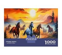 Wild Running Horses 1000 Piece Jigsaw Puzzle for Adults Sunset Grassland Scene Paper Puzzle Game for Family Home Decor Focus Relaxation Gift 70x50cm/1000pcs