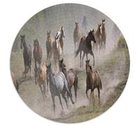 Wild Running Horses 1000 Piece Jigsaw Puzzle Round Adult Paper Puzzle Game Field Herd