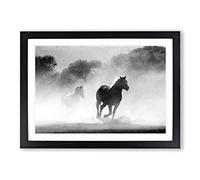 Wild Running Horses Framed Print | A2 Black Framed Wall Art | Ready to Hang | Modern Animal Picture | Living Room Bedroom Lounge Office