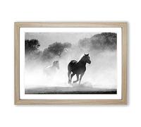 Wild Running Horses Framed Print | A2 Oak Framed Wall Art | Ready to Hang | Modern Animal Picture | Living Room Bedroom Lounge Office