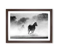 Wild Running Horses Framed Print | A2 Walnut Framed Wall Art | Ready to Hang | Modern Animal Picture | Living Room Bedroom Lounge Office