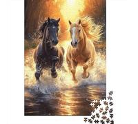 Wild Running Horses Jigsaw Puzzle for Adults 1000 Piece Jigsaw Puzzle Paper Forest Stream Nature Relaxing Gift Family Focus Home 52x38cm/1000pcs
