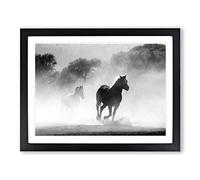 Wild Running Horses Modern Framed Print | A4 Black Framed Wall Art | Ready to Hang | Modern Animal Picture | Living Room Bedroom Lounge Office