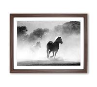 Wild Running Horses Modern Framed Print | A4 Walnut Framed Wall Art | Ready to Hang | Modern Animal Picture | Living Room Bedroom Lounge Office