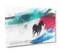 Wild Running Horses V2 Canvas Print | Gallery Wrapped 30mm Frame Wall Art | 20x14 inches | Ready to Hang | Modern Animals Picture | Living Room Bedroom Lounge Office