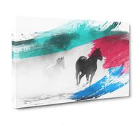 Wild Running Horses V2 Canvas Print | Gallery Wrapped 30mm Frame Wall Art | 30x20 inches | Ready to Hang | Modern Animals Picture | Living Room Bedroom Lounge Office