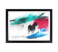 Wild Running Horses V2 Framed Print | A2 Black Framed Wall Art | Ready to Hang | Modern Animal Picture | Living Room Bedroom Lounge Office