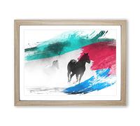 Wild Running Horses V2 Modern Framed Print | A2 Oak Framed Wall Art | Ready to Hang | Modern Animal Picture | Living Room Bedroom Lounge Office