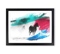 Wild Running Horses V2 Modern Framed Print | A4 Black Framed Wall Art | Ready to Hang | Modern Animal Picture | Living Room Bedroom Lounge Office