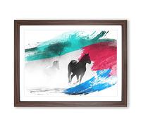 Wild Running Horses V2 Modern Framed Print | A4 Walnut Framed Wall Art | Ready to Hang | Modern Animal Picture | Living Room Bedroom Lounge Office