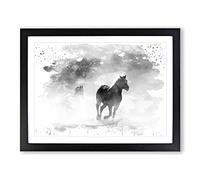 Wild Running Horses V3 Modern Framed Print | A2 Black Framed Wall Art | Ready to Hang | Modern Animal Picture | Living Room Bedroom Lounge Office