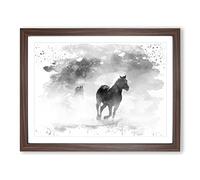 Wild Running Horses V3 Modern Framed Print | A2 Walnut Framed Wall Art | Ready to Hang | Modern Animal Picture | Living Room Bedroom Lounge Office
