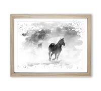 Wild Running Horses V3 Modern Framed Print | A4 Oak Framed Wall Art | Ready to Hang | Modern Animal Picture | Living Room Bedroom Lounge Office