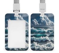 Wild Seas Badge Holder Waterproof Plastic ID Card Badge Holders with Lanyard Vertical Card Case Protector Pouch Clear Window Work Badges for Women Men