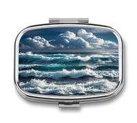 Wild Seas Pill Case Travel Portable Pocket Pill Box 2 Compartment Medicine Case Large Capacity Daily Pill Cases Vitamin Organizer Medicine Organizer Small Pill Box