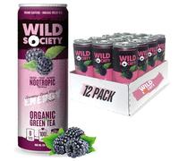 Wild Society Natural Energy Drink + Nootropics (12 pack) - 100 mg Organic Caffeine from Green Tea - Zero Sugar & Zero Calories - Monk Fruit Sweetened - Clean Ingredients - Fuel Mind & Body - Black