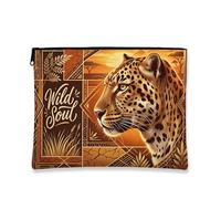 Wild Soul Makeup Bag, Vintage Artistic Cosmetic Pouch for Women, Portable Canvas Zipper Organizer, Travel Toiletry Bag, Brown, 7x9 Inch, Wild
