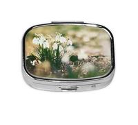 Wild Spring Snowdrop,Meta Pill Box 2 Compartment Medicine Case,Portable Organizer,Rectangle Meta Portable Organizer Pill Box 2029 Compartment Medicine Case