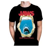Wild Star Hearts - Jaws 50th Anniversary Unisex Adult T-Shirt, Black, L, Short Sleeve, Regular Fit, Stretchable Cotton