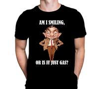 Wild Star Hearts WSH - Mr Bean, Am I Smiling? -British Comedy Rowan Atkinson Fan Merchandise Men's Black T-Shirt