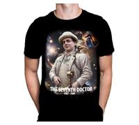 Wild Star Hearts WSH - The Seventh Doctor - Timelord Fan Merchandise Sci-Fi Retro TV Show of The 80s - Black T-Shirt by Peter Panayis
