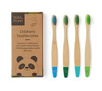 Wild & Stone | Organic Children's Bamboo Toothbrush | 4 Pack | Soft Fibre Bristles | 100% Biodegradable Handle | BPA Free | Vegan Eco Friendly Kids Toothbrushes (Aqua)