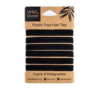 Wild & Stone | Pack of 6 Hair Bands | 100% Biodegradable and Plastic-Free Elastic Hair Ties | 100% Organic Cotton and Natural Plant-Based Rubber | No Crease Ponytail Holder (Black)