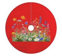 Wild Summer Flower Blooming Funny Christmas Tree Skirt Red 36 Inches Xmas Tree Mat Funny Decor for Family Christmas Holiday